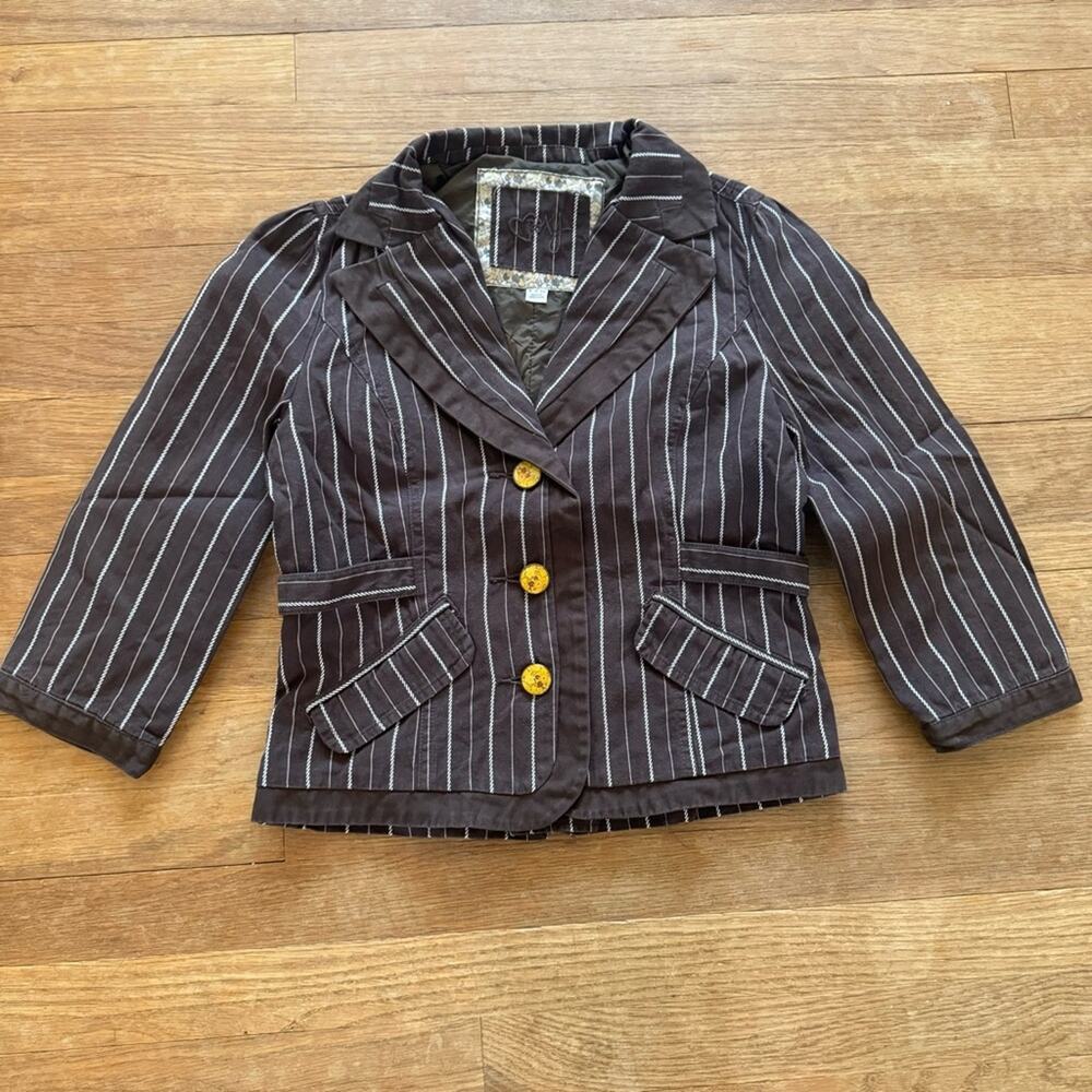 Roxy Brown white cropped lapel blazer jacket size small S
b24